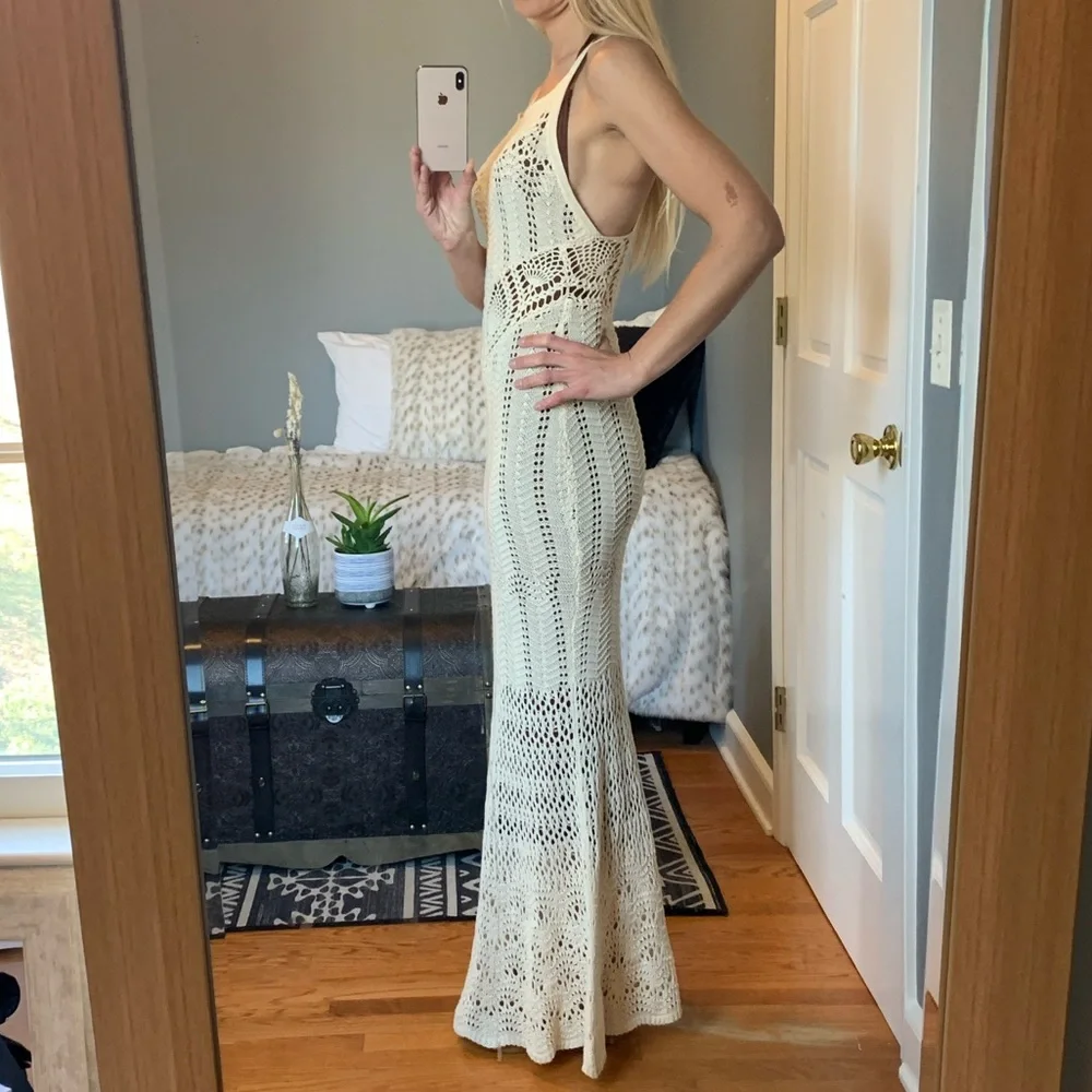 Ecote Cotton Sheer Crochet Maxi Dress